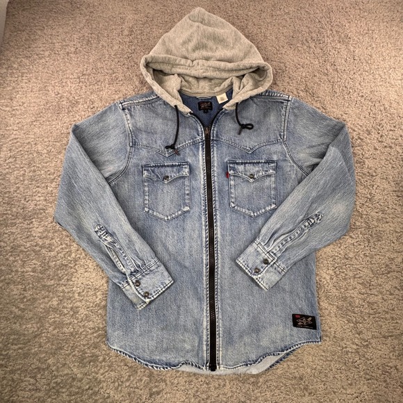 Levis Justin Timberlake Fresh Leaves Denim Western Zip Hooded Shirt Jacket Small - Picture 1 of 8